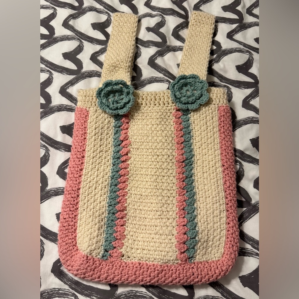 Handcrafted Cream and Pink Crochet Tote Bag